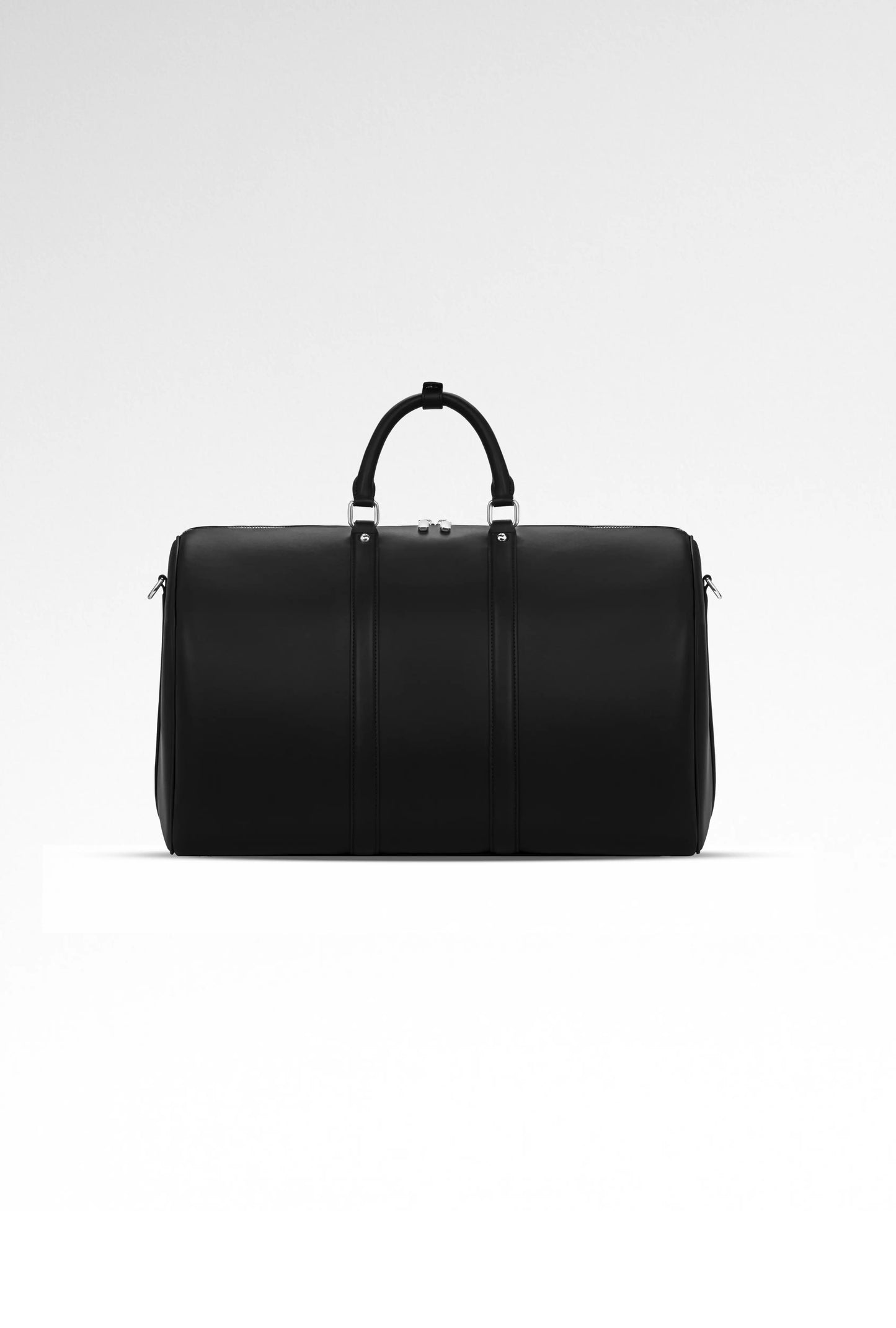 VELY 50 Reisetasche mit doppelten Reißverschlüssen und Gravur aus Mikrofaserleder in Schwarz, Handgepäckgröße.